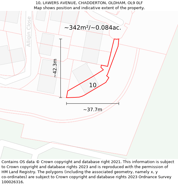 10, LAWERS AVENUE, CHADDERTON, OLDHAM, OL9 0LF: Plot and title map