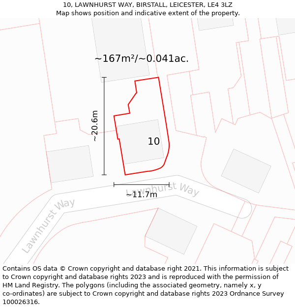 10, LAWNHURST WAY, BIRSTALL, LEICESTER, LE4 3LZ: Plot and title map
