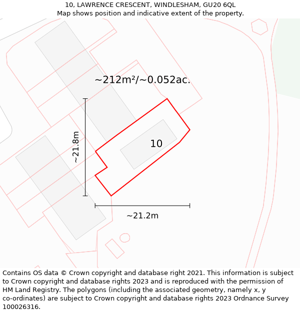 10, LAWRENCE CRESCENT, WINDLESHAM, GU20 6QL: Plot and title map