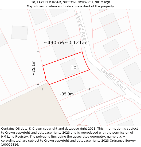 10, LAXFIELD ROAD, SUTTON, NORWICH, NR12 9QP: Plot and title map