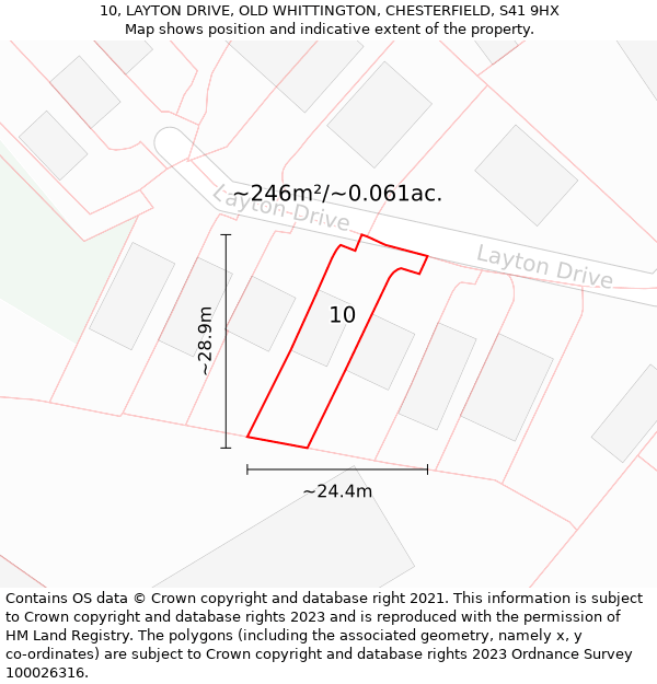 10, LAYTON DRIVE, OLD WHITTINGTON, CHESTERFIELD, S41 9HX: Plot and title map