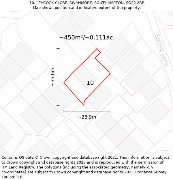10, LEACOCK CLOSE, SWANMORE, SOUTHAMPTON, SO32 2RP: Plot and title map