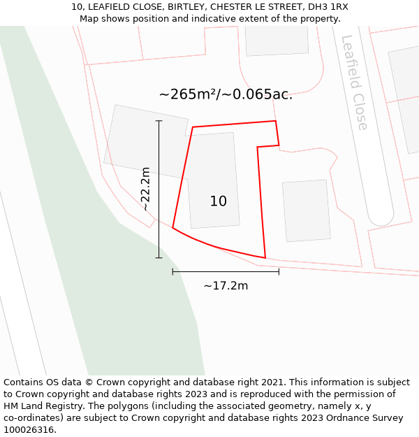 10, LEAFIELD CLOSE, BIRTLEY, CHESTER LE STREET, DH3 1RX: Plot and title map
