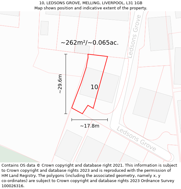 10, LEDSONS GROVE, MELLING, LIVERPOOL, L31 1GB: Plot and title map