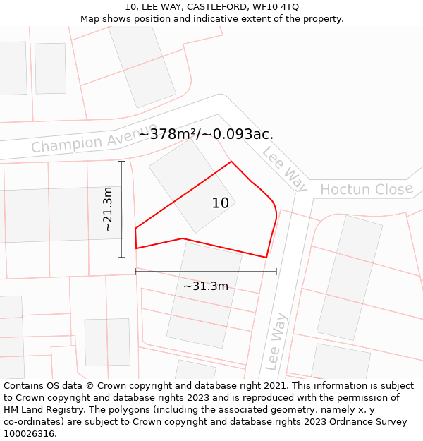 10, LEE WAY, CASTLEFORD, WF10 4TQ: Plot and title map