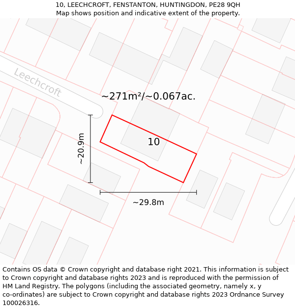 10, LEECHCROFT, FENSTANTON, HUNTINGDON, PE28 9QH: Plot and title map