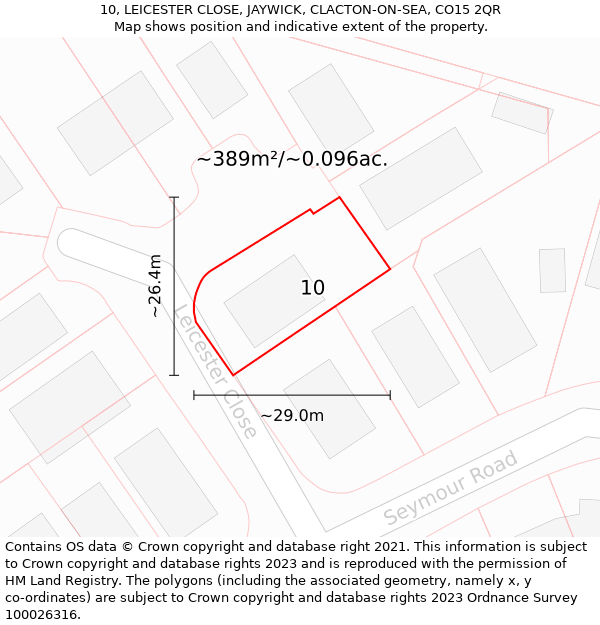 10, LEICESTER CLOSE, JAYWICK, CLACTON-ON-SEA, CO15 2QR: Plot and title map