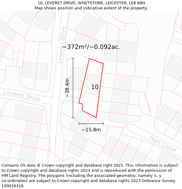 10, LEVERET DRIVE, WHETSTONE, LEICESTER, LE8 6BH: Plot and title map