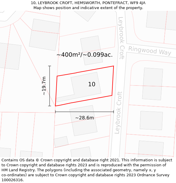 10, LEYBROOK CROFT, HEMSWORTH, PONTEFRACT, WF9 4JA: Plot and title map