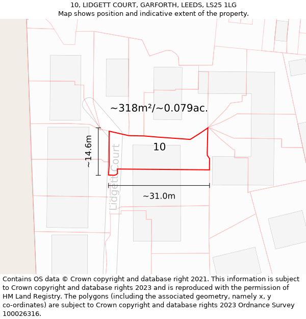 10, LIDGETT COURT, GARFORTH, LEEDS, LS25 1LG: Plot and title map