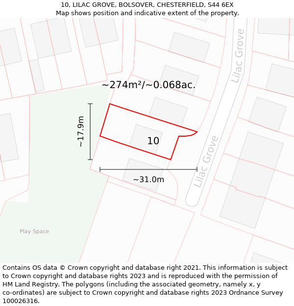 10, LILAC GROVE, BOLSOVER, CHESTERFIELD, S44 6EX: Plot and title map