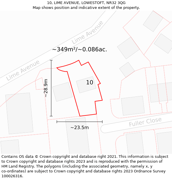 10, LIME AVENUE, LOWESTOFT, NR32 3QG: Plot and title map