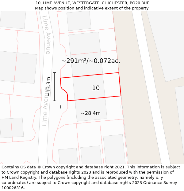 10, LIME AVENUE, WESTERGATE, CHICHESTER, PO20 3UF: Plot and title map