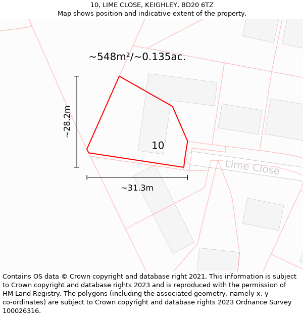 10, LIME CLOSE, KEIGHLEY, BD20 6TZ: Plot and title map