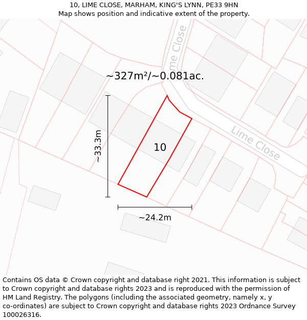 10, LIME CLOSE, MARHAM, KING'S LYNN, PE33 9HN: Plot and title map