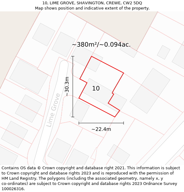 10, LIME GROVE, SHAVINGTON, CREWE, CW2 5DQ: Plot and title map