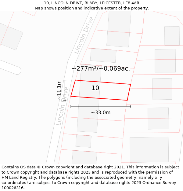 10, LINCOLN DRIVE, BLABY, LEICESTER, LE8 4AR: Plot and title map
