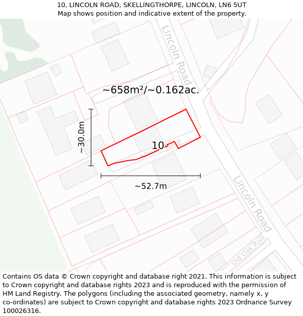 10, LINCOLN ROAD, SKELLINGTHORPE, LINCOLN, LN6 5UT: Plot and title map