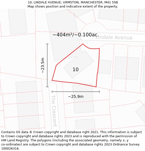 10, LINDALE AVENUE, URMSTON, MANCHESTER, M41 5SB: Plot and title map