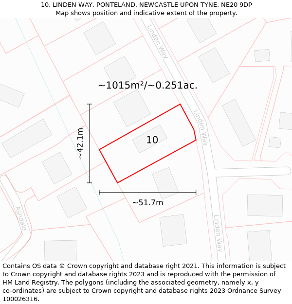 10, LINDEN WAY, PONTELAND, NEWCASTLE UPON TYNE, NE20 9DP: Plot and title map