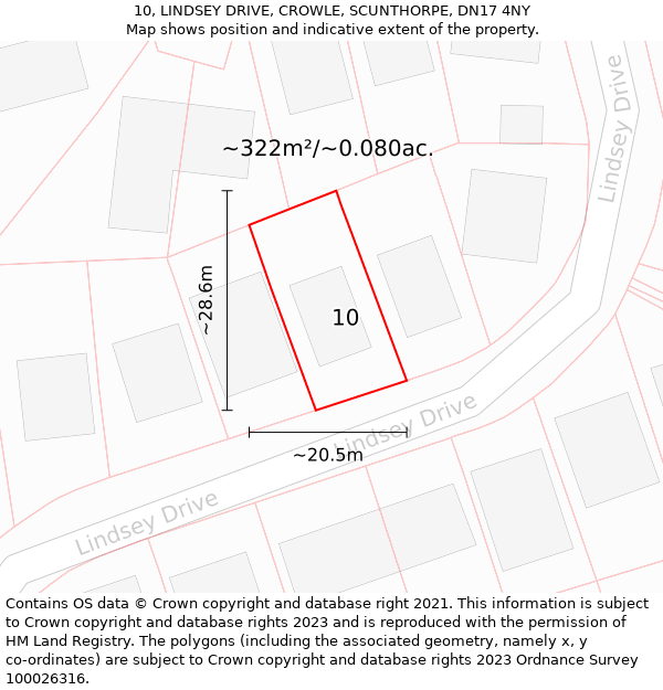 10, LINDSEY DRIVE, CROWLE, SCUNTHORPE, DN17 4NY: Plot and title map