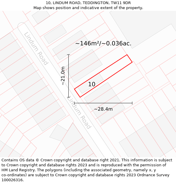 10, LINDUM ROAD, TEDDINGTON, TW11 9DR: Plot and title map