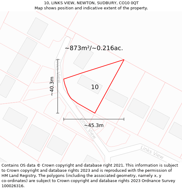 10, LINKS VIEW, NEWTON, SUDBURY, CO10 0QT: Plot and title map