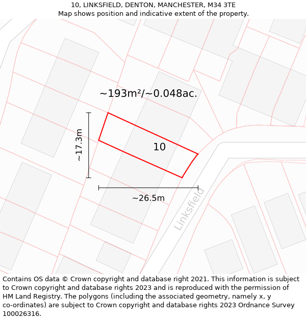 10, LINKSFIELD, DENTON, MANCHESTER, M34 3TE: Plot and title map