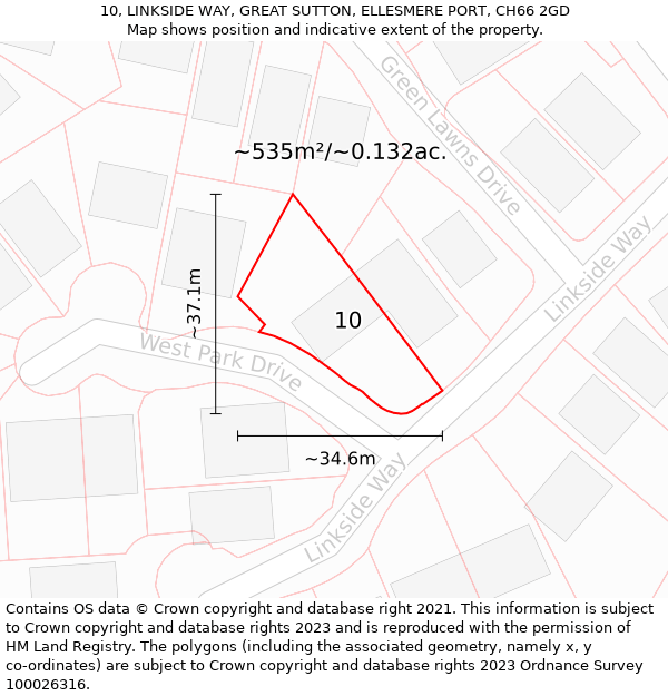 10, LINKSIDE WAY, GREAT SUTTON, ELLESMERE PORT, CH66 2GD: Plot and title map