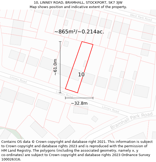 10, LINNEY ROAD, BRAMHALL, STOCKPORT, SK7 3JW: Plot and title map