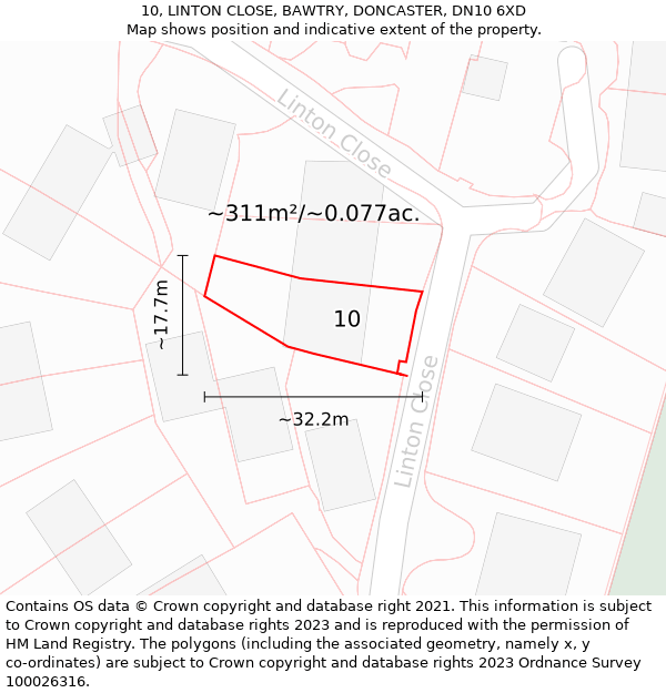 10, LINTON CLOSE, BAWTRY, DONCASTER, DN10 6XD: Plot and title map