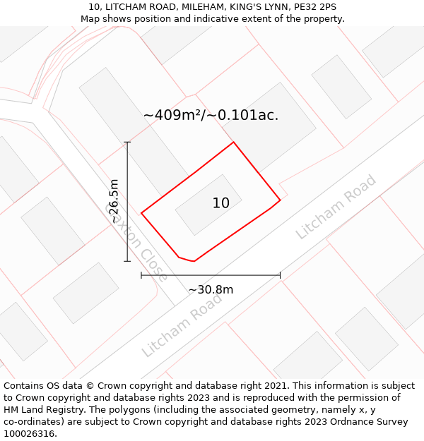 10, LITCHAM ROAD, MILEHAM, KING'S LYNN, PE32 2PS: Plot and title map