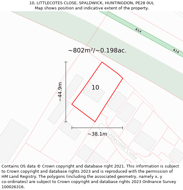 10, LITTLECOTES CLOSE, SPALDWICK, HUNTINGDON, PE28 0UL: Plot and title map