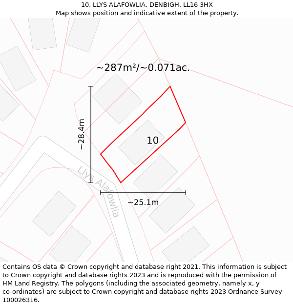 10, LLYS ALAFOWLIA, DENBIGH, LL16 3HX: Plot and title map