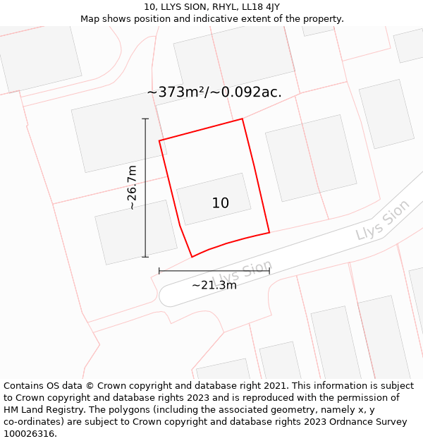 10, LLYS SION, RHYL, LL18 4JY: Plot and title map