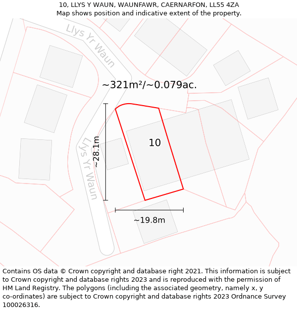 10, LLYS Y WAUN, WAUNFAWR, CAERNARFON, LL55 4ZA: Plot and title map