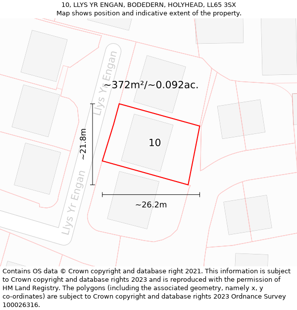 10, LLYS YR ENGAN, BODEDERN, HOLYHEAD, LL65 3SX: Plot and title map