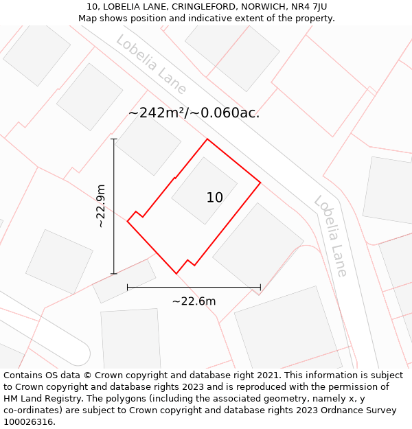 10, LOBELIA LANE, CRINGLEFORD, NORWICH, NR4 7JU: Plot and title map