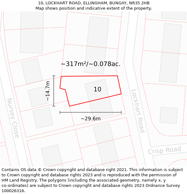 10, LOCKHART ROAD, ELLINGHAM, BUNGAY, NR35 2HB: Plot and title map