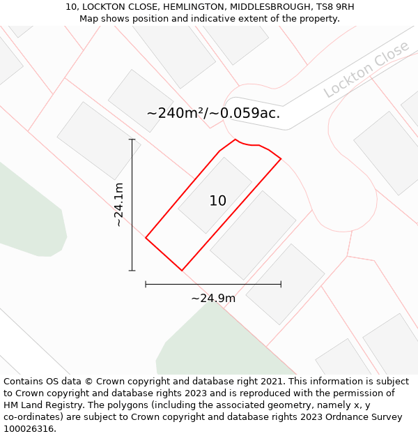 10, LOCKTON CLOSE, HEMLINGTON, MIDDLESBROUGH, TS8 9RH: Plot and title map