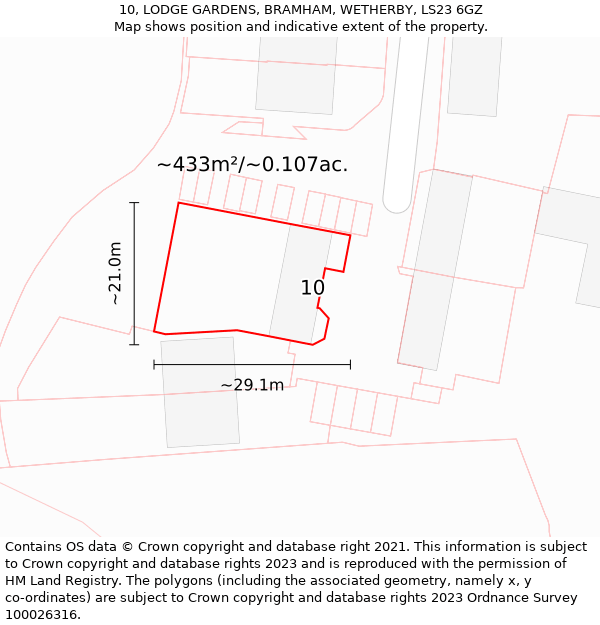 10, LODGE GARDENS, BRAMHAM, WETHERBY, LS23 6GZ: Plot and title map