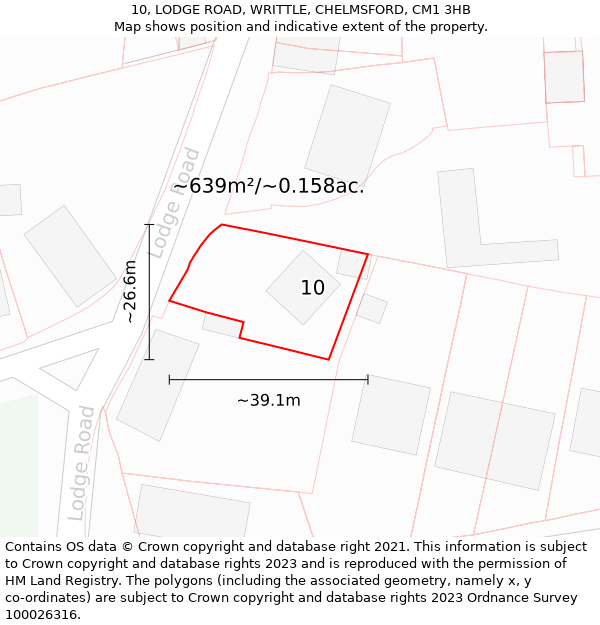 10, LODGE ROAD, WRITTLE, CHELMSFORD, CM1 3HB: Plot and title map