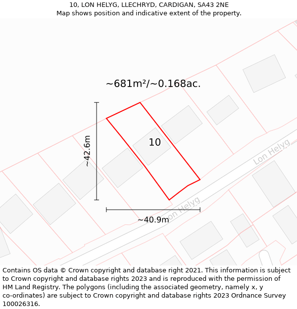 10, LON HELYG, LLECHRYD, CARDIGAN, SA43 2NE: Plot and title map