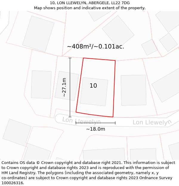 10, LON LLEWELYN, ABERGELE, LL22 7DG: Plot and title map