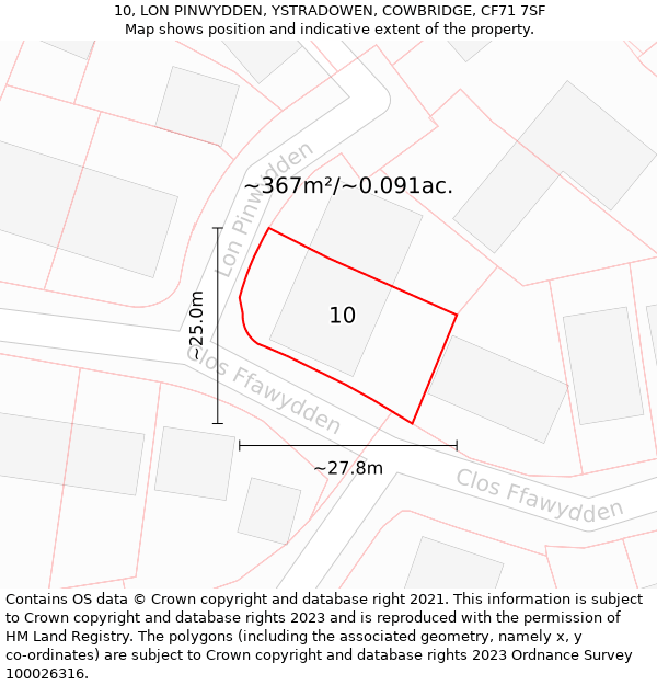 10, LON PINWYDDEN, YSTRADOWEN, COWBRIDGE, CF71 7SF: Plot and title map