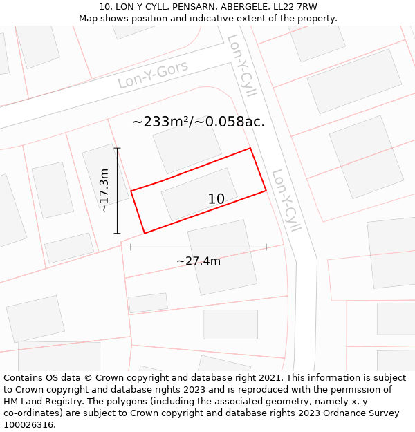 10, LON Y CYLL, PENSARN, ABERGELE, LL22 7RW: Plot and title map
