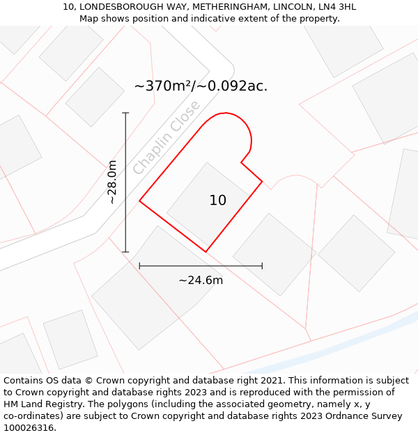 10, LONDESBOROUGH WAY, METHERINGHAM, LINCOLN, LN4 3HL: Plot and title map