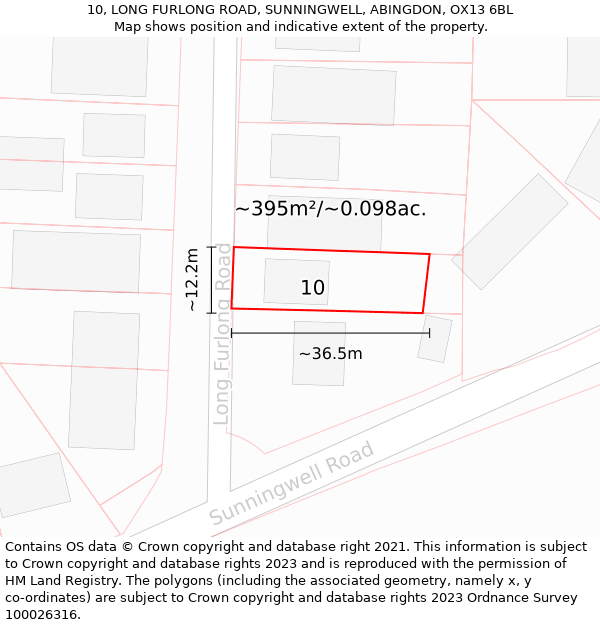 10, LONG FURLONG ROAD, SUNNINGWELL, ABINGDON, OX13 6BL: Plot and title map