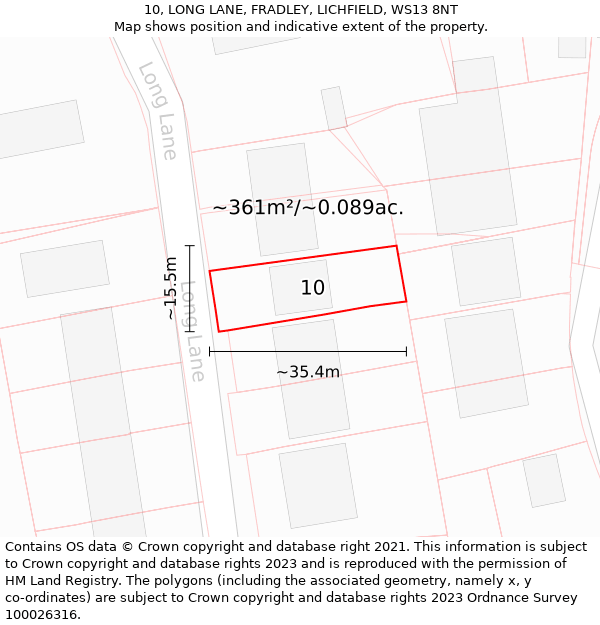 10, LONG LANE, FRADLEY, LICHFIELD, WS13 8NT: Plot and title map