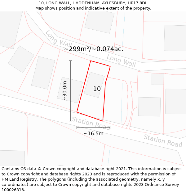 10, LONG WALL, HADDENHAM, AYLESBURY, HP17 8DL: Plot and title map